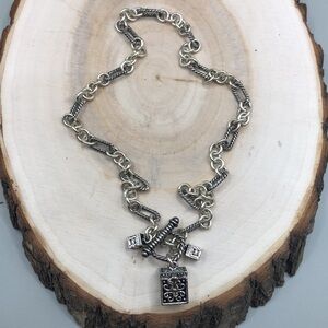 Vintage antique silver tone prayer box charm necklace.